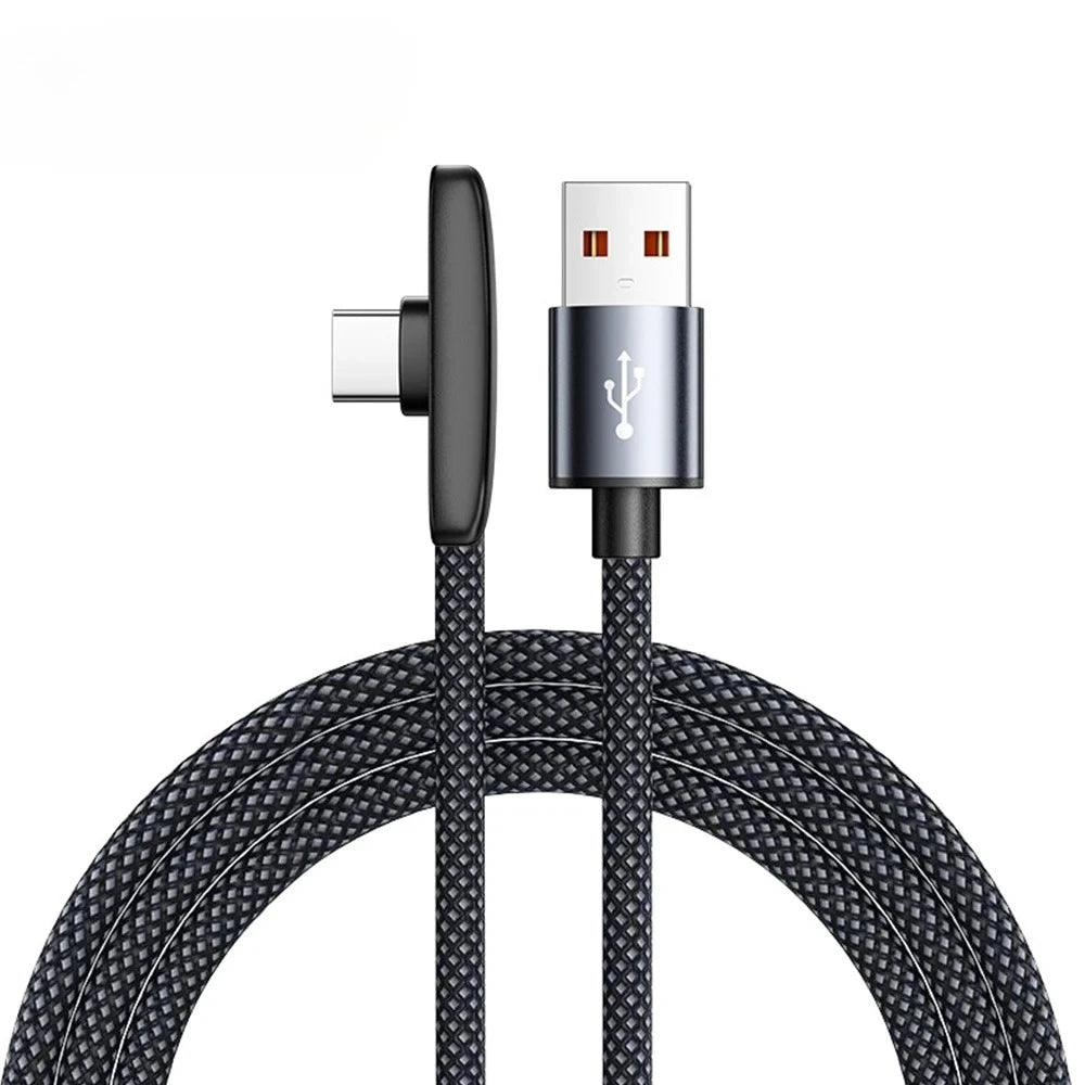 100W 90° Elbow USB-C Cable 6A Fast Charging Braided Nylon USB-C Charging Cable PRIMED Black 1.5m