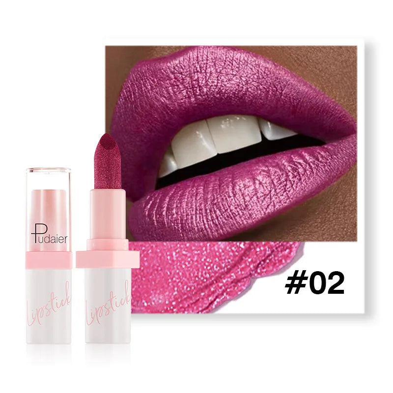 Pudaier Diamond Lipstick 10 Shades – Waterproof Glitter Lip