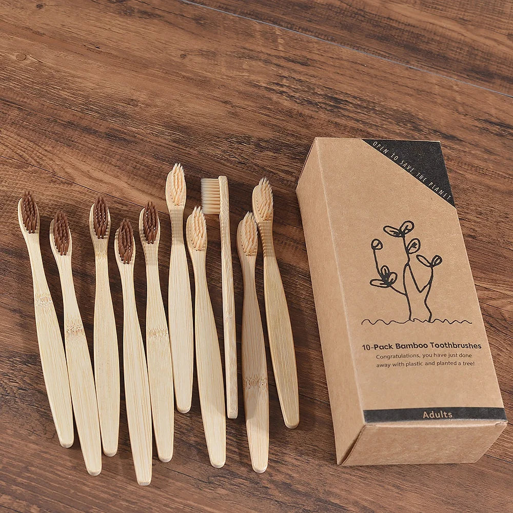 10-Pack Bamboo Toothbrush – BPA Free Soft Charcoal Bristles