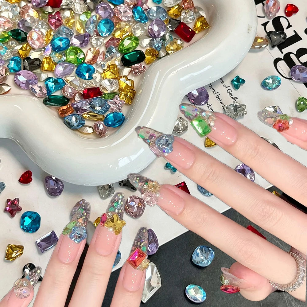 50Pcs Heart-Shaped Nail Rhinestones | 3D Candy Color Gems Nail Art Rhinestones PRIMED