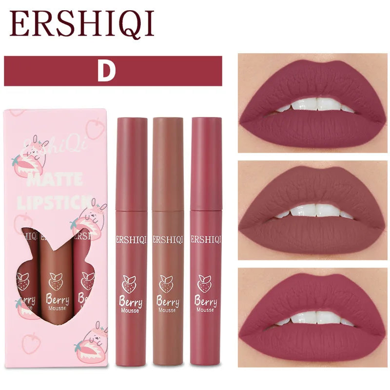 Velvet Matte Lip Glaze Set 3pcs – Waterproof Non-Stick Lip Gloss