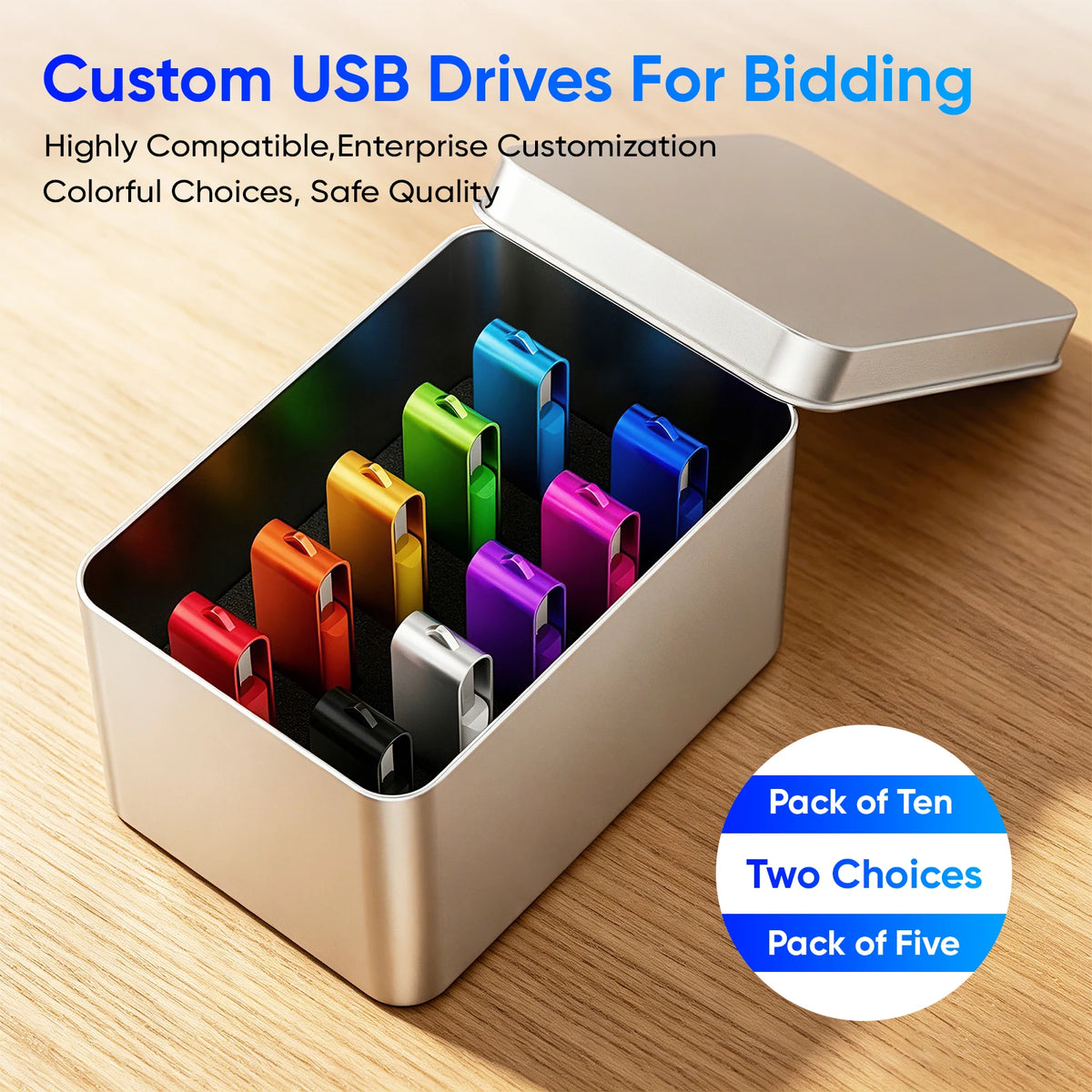 10-Pack Rotatable USB Flash Drives 32GB | Custom Logo Gift USB Flash Drive PRIMED