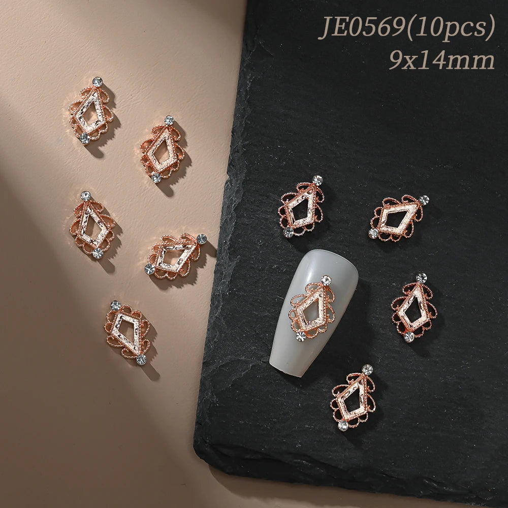 Vintage Hollow Frame Nail Charms Zircon Alloy 10/20Pcs Nail Art Charms PRIMED JE0569(10pcs)