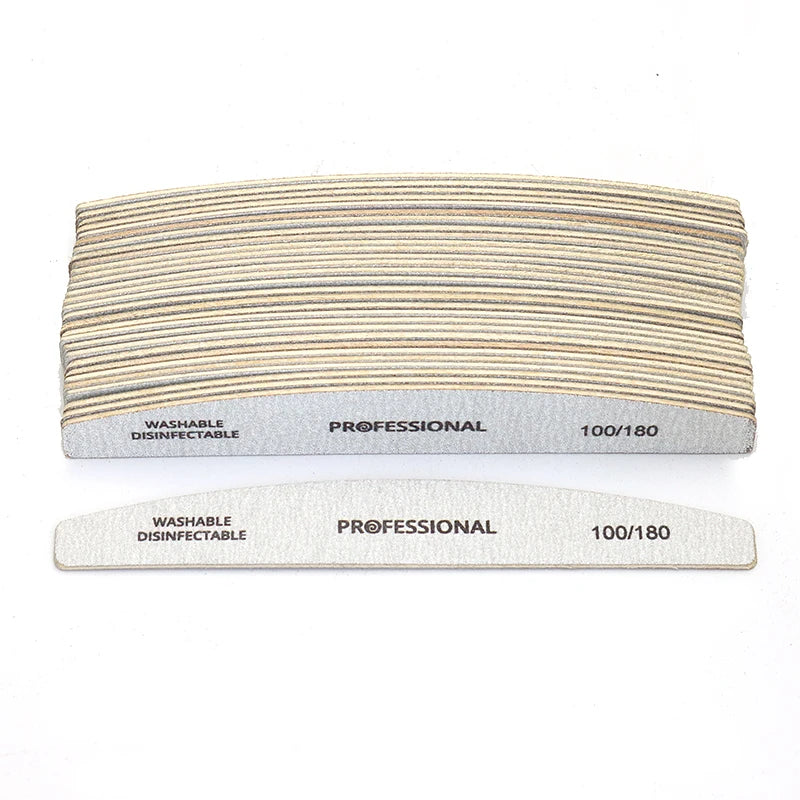 JEARLYU Half-Moon Wooden Nail Files Set 5/10/20/40 Pcs Wooden Nail Files PRIMED 20pcs Grit180-240