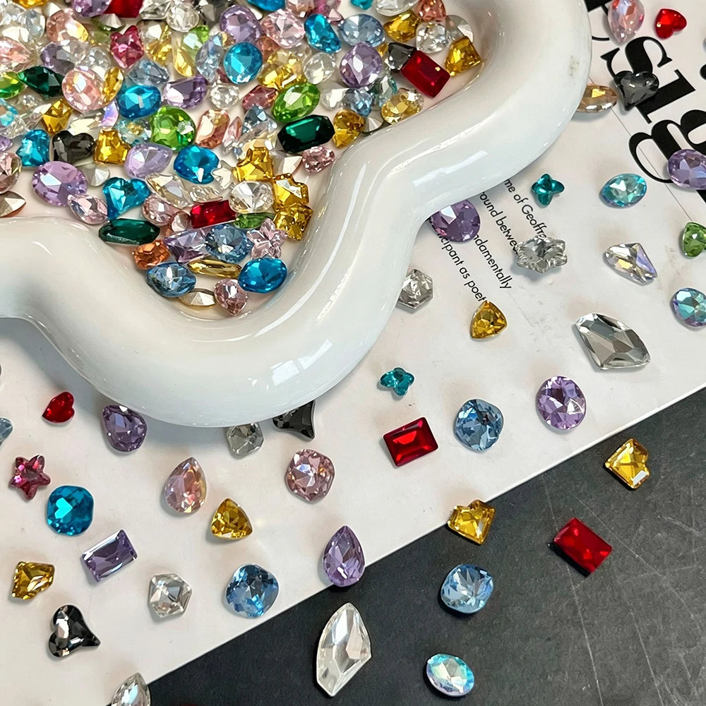 50Pcs Heart-Shaped Nail Rhinestones | 3D Candy Color Gems Nail Art Rhinestones PRIMED