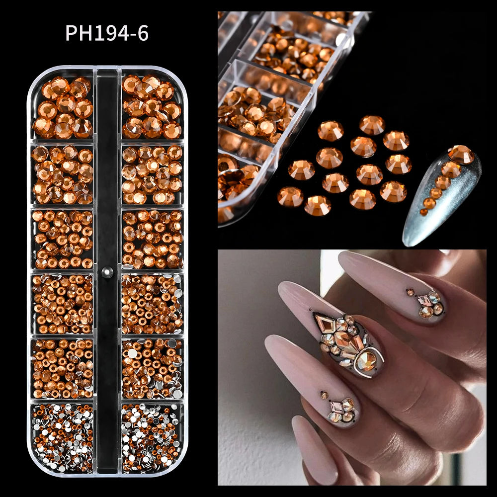 12-Grid 3D Crystal Nail Rhinestones – Mixed Size Gem Set Nail Art Rhinestones PRIMED 18
