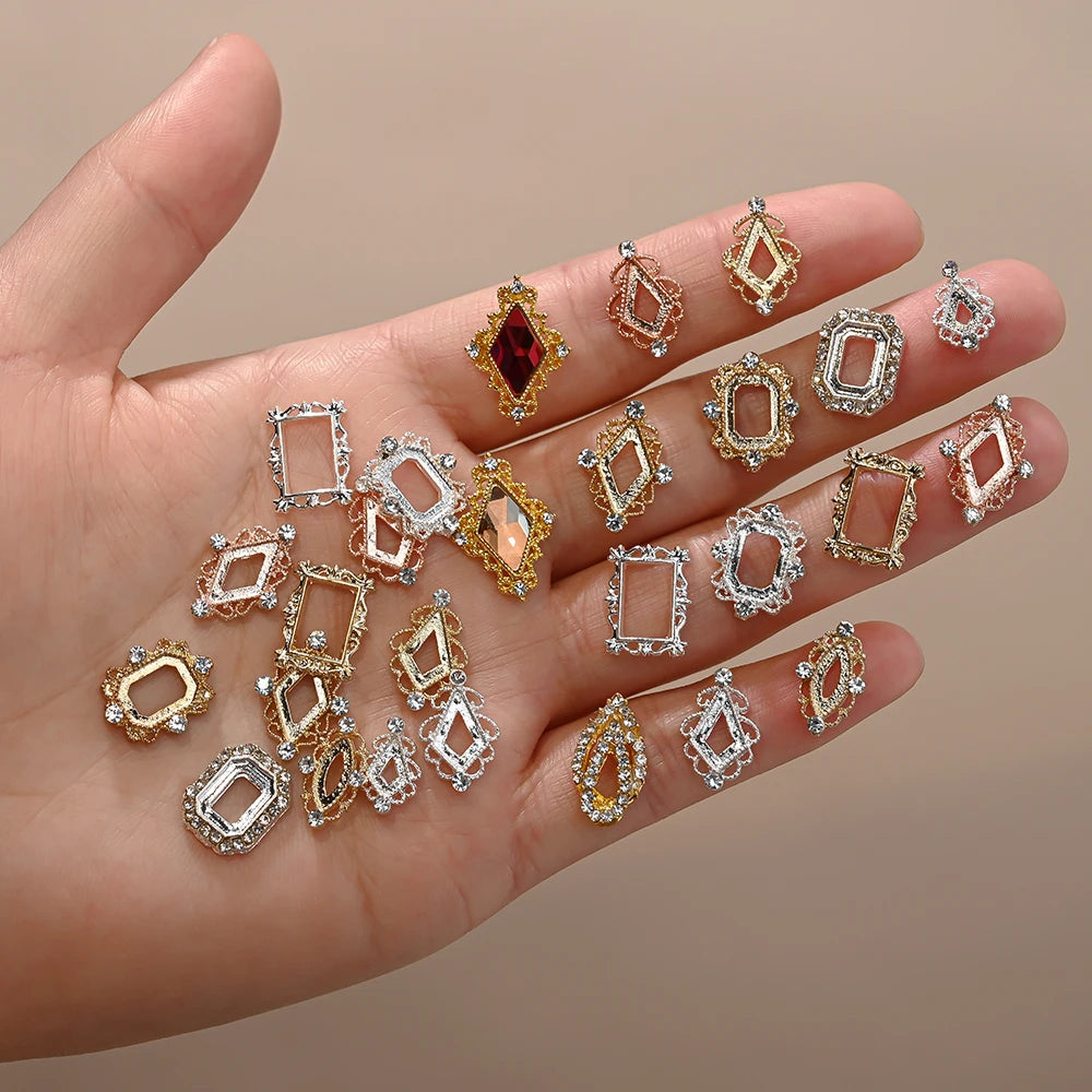Vintage Hollow Frame Nail Charms Zircon Alloy 10/20Pcs Nail Art Charms PRIMED