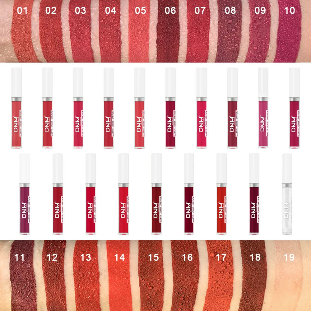 DNM Matte Liquid Lipstick 19 Colors – Waterproof Velvet Lip Tint Liquid Lipstick PRIMED