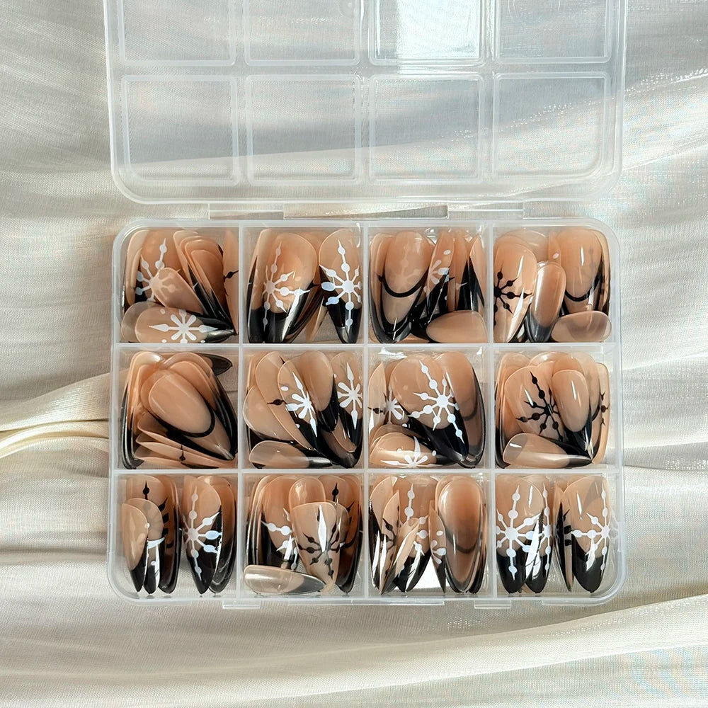 144Pcs Almond Snowflake Press On Nails – French False Nail Tips