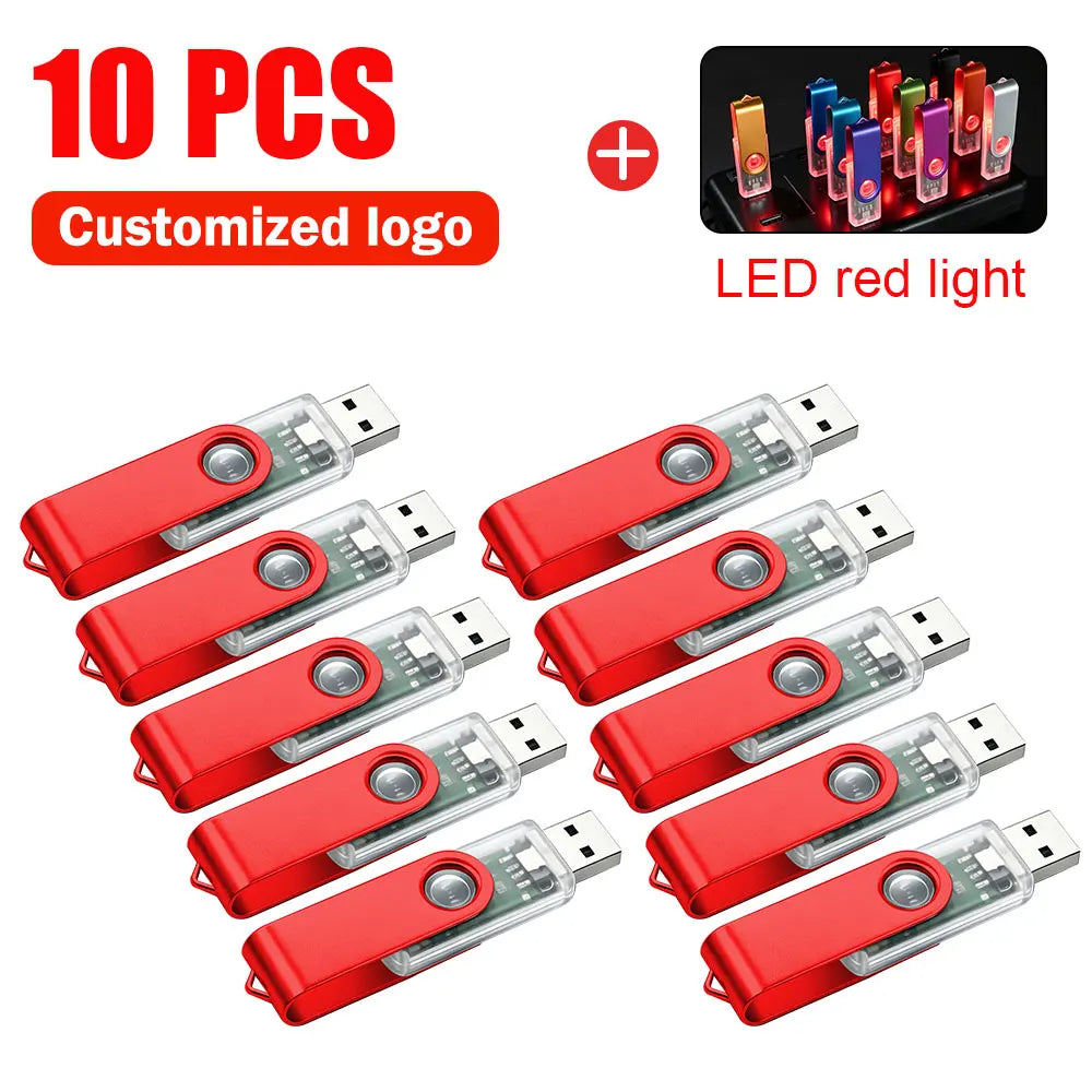 10-Pack Custom Logo Metal USB Flash Drives 256MB–128GB