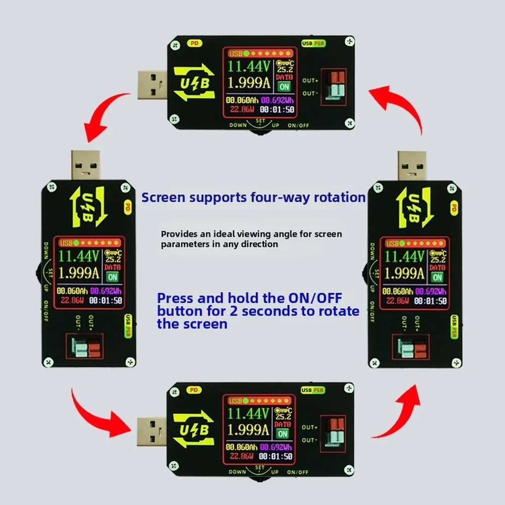 USB Tester 1.44" LCD | PD Power Detection & Adjustable Output