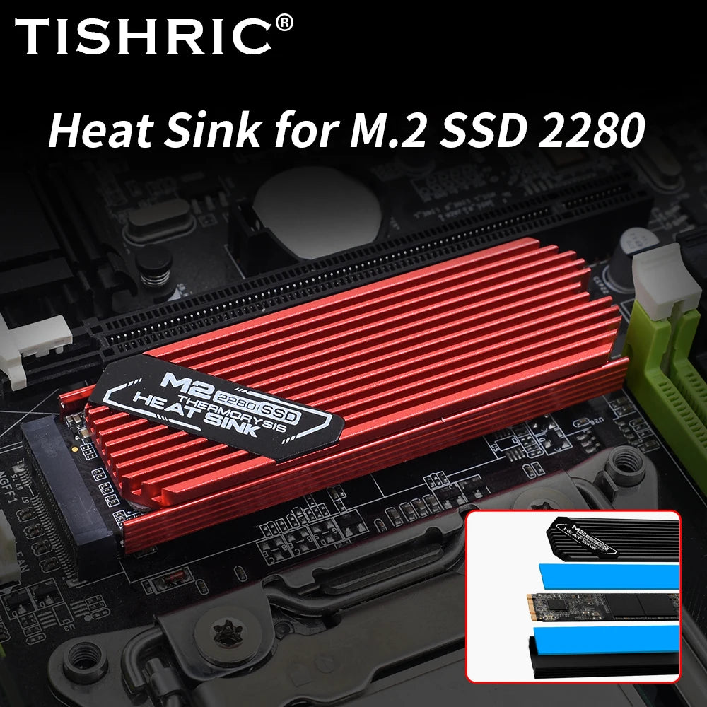 TISHRIC M.2 2280 NVMe SSD Aluminum Heatsink with Thermal Pad SSD Heatsink Cooler PRIMED