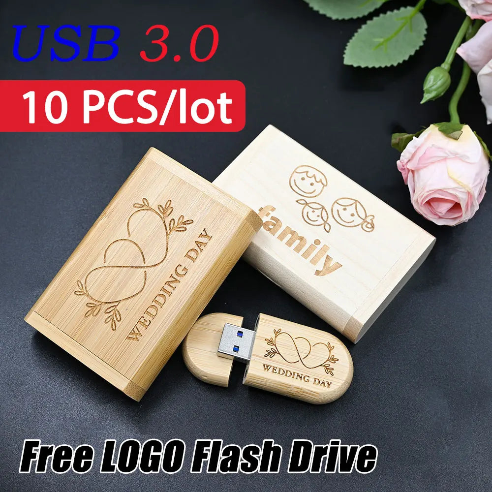 10-Pack Custom Bamboo Wood USB 3.0 Flash Drives – Free Logo USB Flash Drive PRIMED