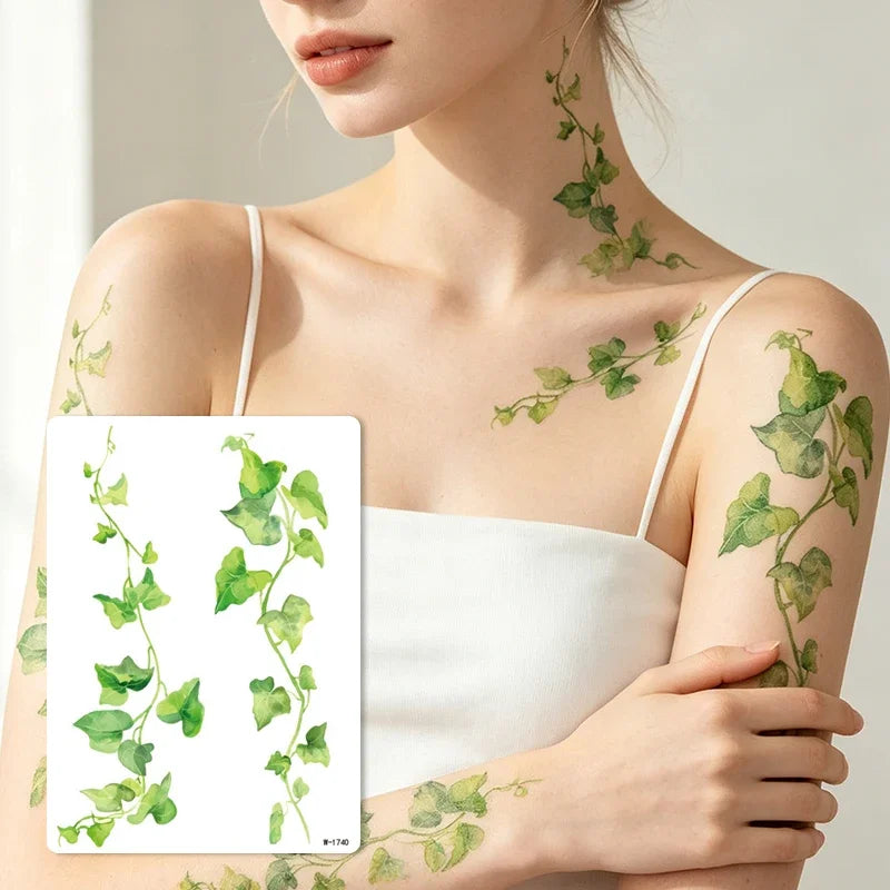 Green Vine Leaf Temporary Tattoo Sticker – Waterproof Body Art Temporary Tattoo Sticker PRIMED W-1740
