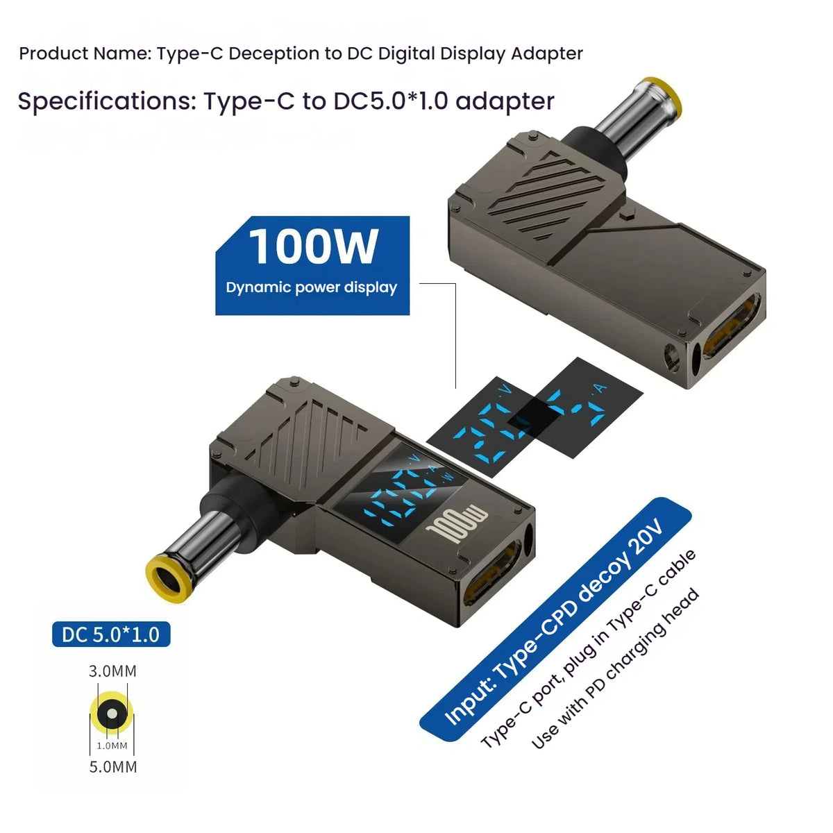 TISHRIC 100W USB-C to DC Laptop Power Adapter | Lenovo HP Dell