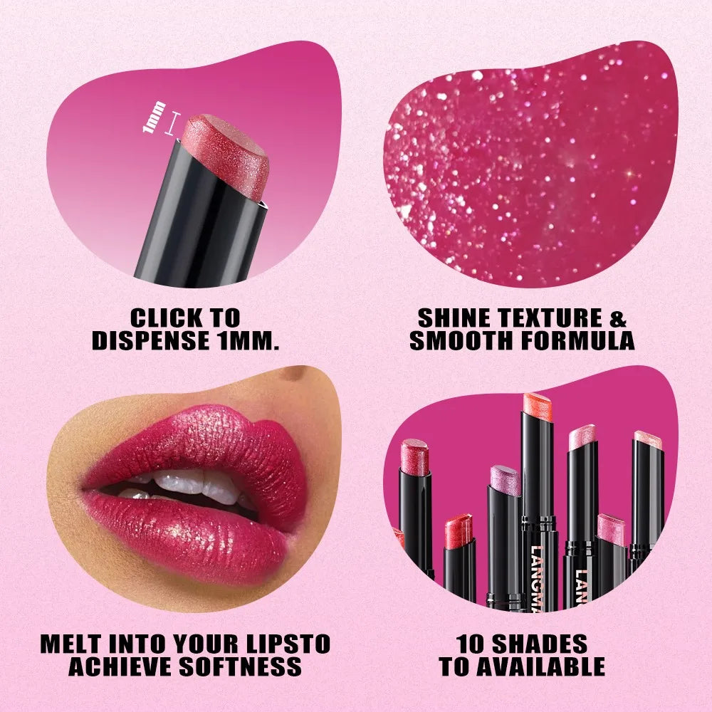 Rotating Diamond Shimmer Lipstick – 10 Colors Glitter Lip Gloss