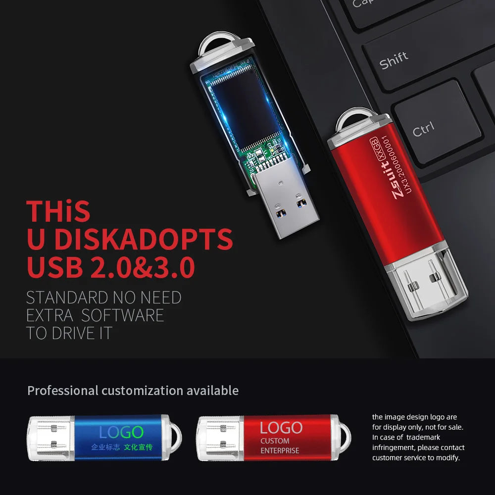 10-Pack Custom Logo Metal USB Flash Drives 2.0/3.0 | 32G 64G Custom USB Flash Drive PRIMED