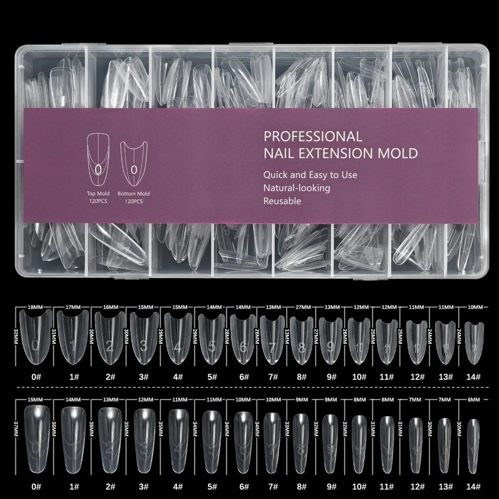 240pcs Mixed False Nail Extension Molds – Oval & Square Tips Nail Extension Molds PRIMED