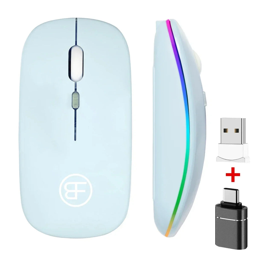 LED Rechargeable Wireless Mouse Bluetooth 2.4G Dual Mode Silent Wireless Mouse PRIMED Blue with OTG