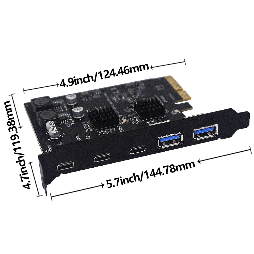TISHRIC 10Gbps PCIe USB 3.2 Type-C Expansion Card 1–5 Port PCIe USB Expansion Card PRIMED