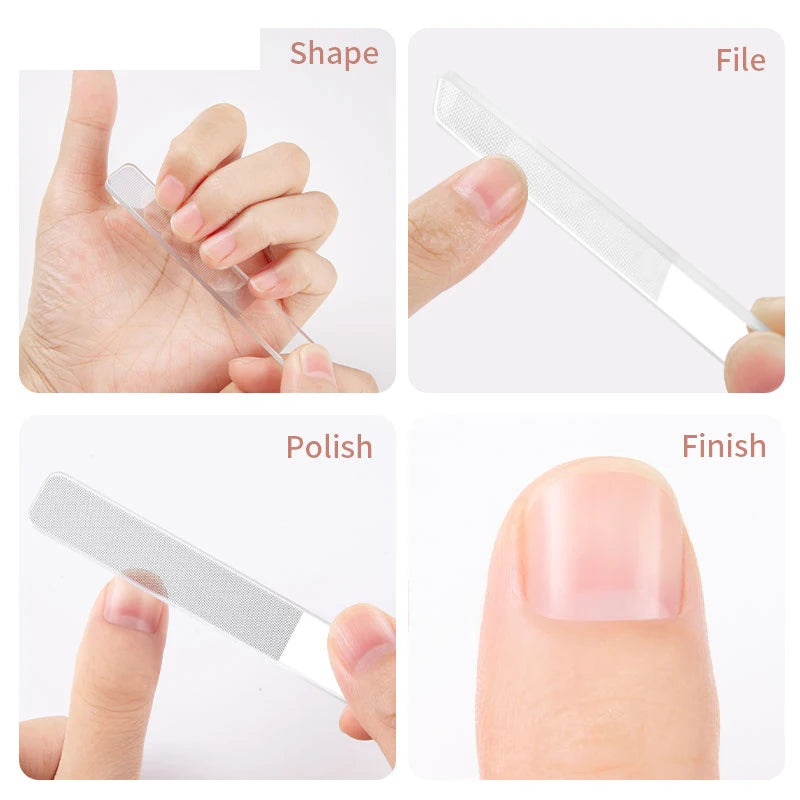Transparent Glass Nail Files with Box – 2/5 Pcs Manicure Set Glass Nail File PRIMED