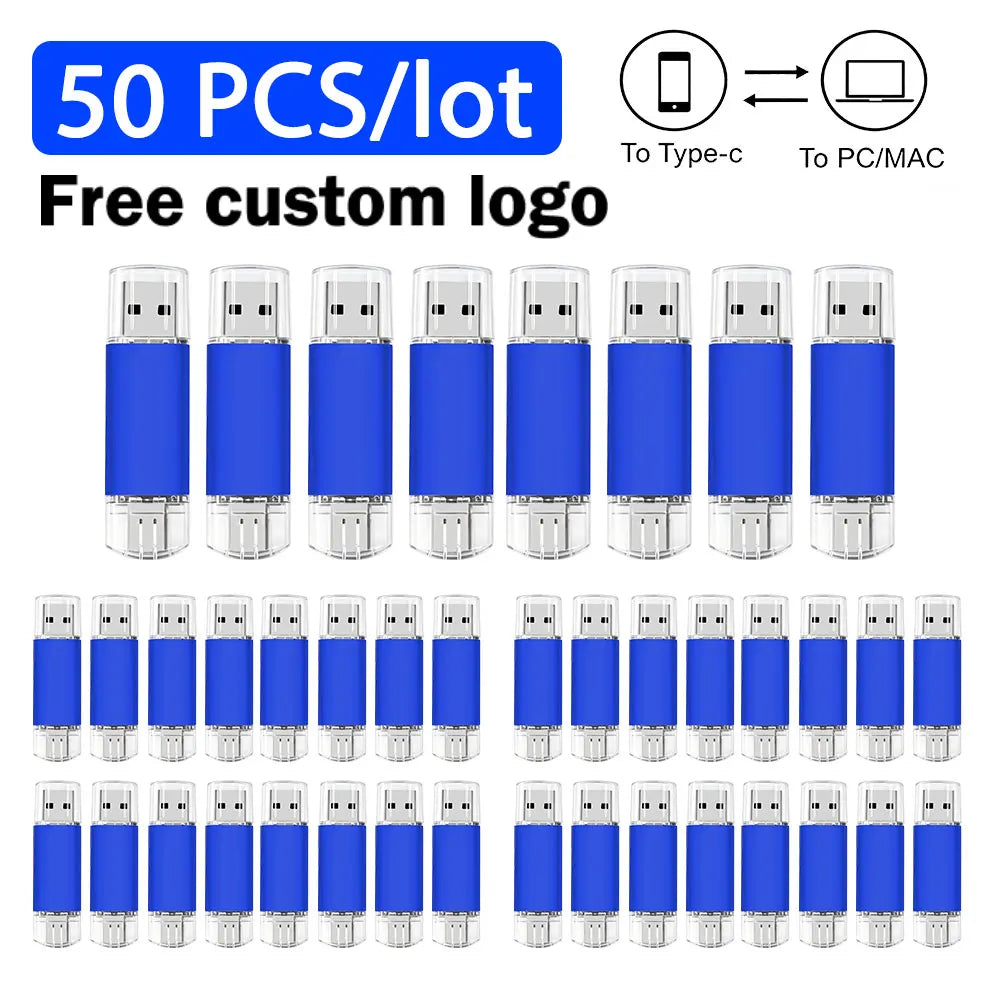 Type-C USB Flash Drive Bulk Custom Logo | 8–64GB 10/50/100 Pcs USB Flash Drive PRIMED 4GB Blue x50
