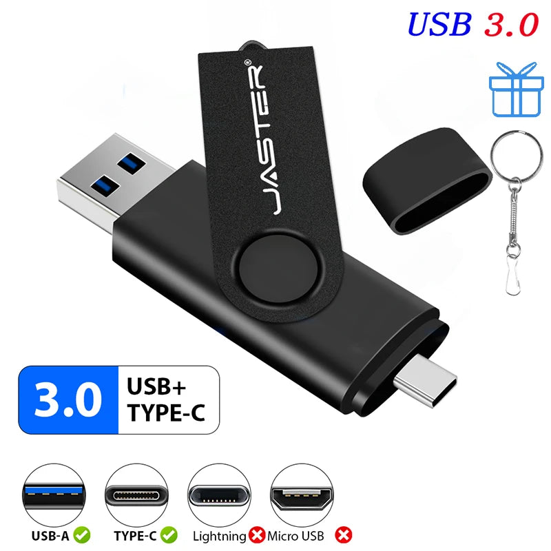 JASTER 2-in-1 Type-C USB 3.0 Flash Drive | OTG Pen Drive USB Flash Drive PRIMED Black3.0 64 GB CN