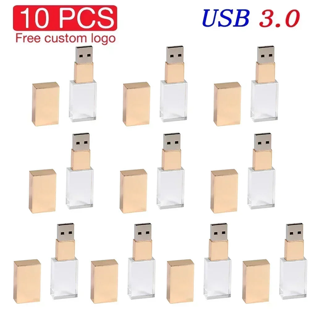 10-Pack 128GB Crystal USB 3.0 Flash Drives – Free Custom Logo USB Flash Drive PRIMED 4GB Gold without box China Mainland