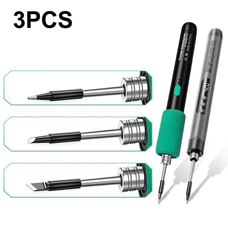 3-Piece Soldering Iron Tips Set – 5V USB & Battery Compatible Soldering Iron Tips PRIMED