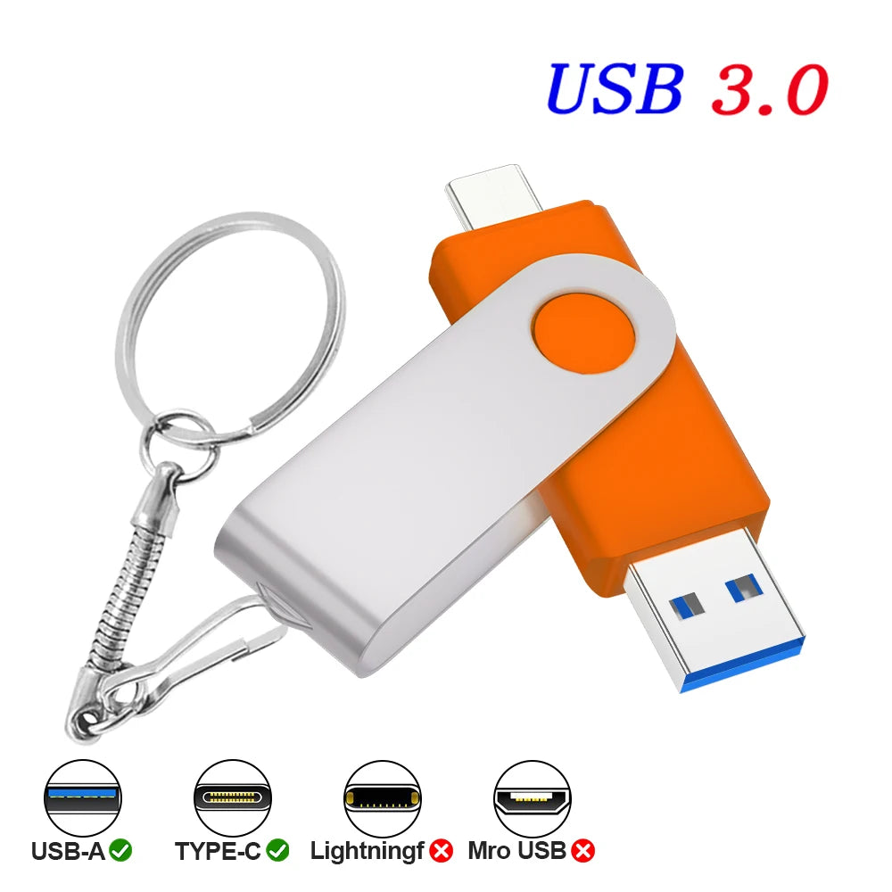 Type-C USB 3.0 Flash Drive 4GB–128GB | Custom Logo & Key Chain USB Flash Drive PRIMED 64 GB Orange China Mainland