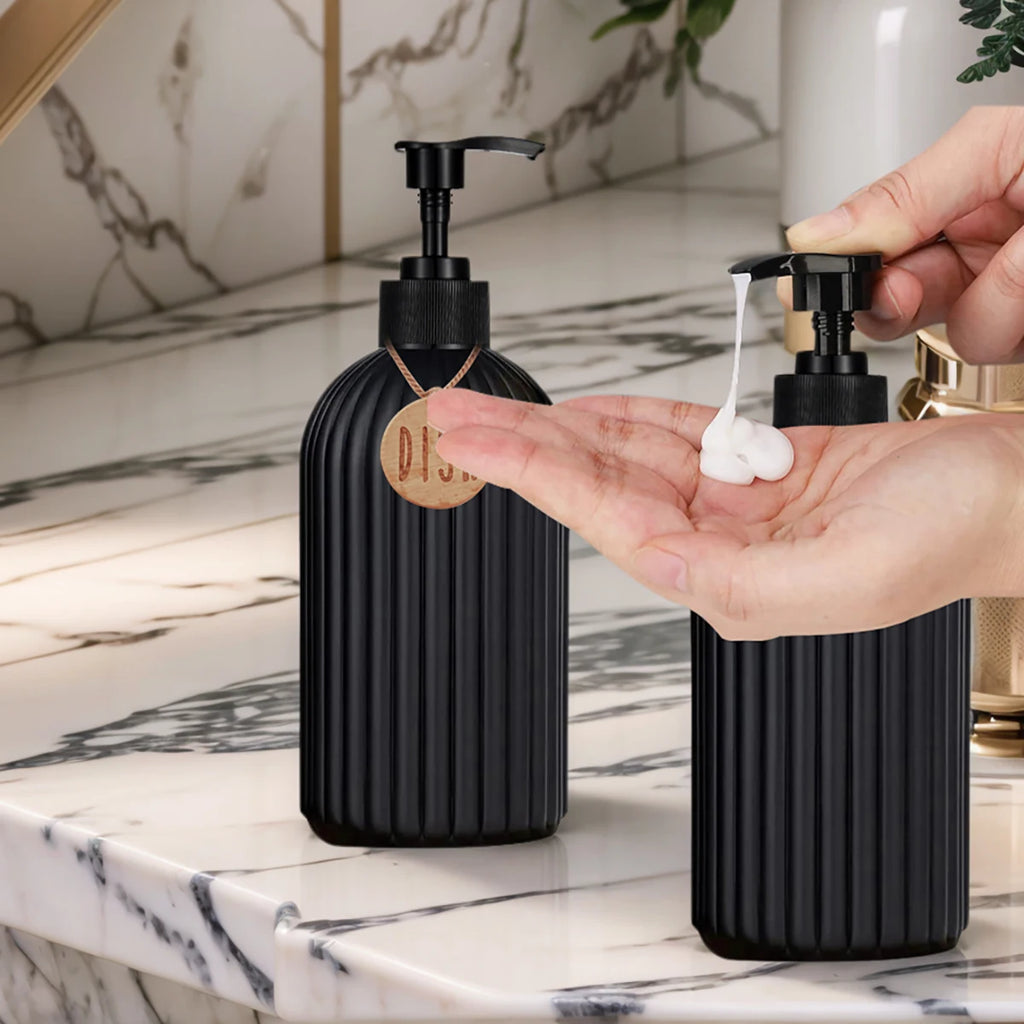 2-Pack Black Soap Dispensers & Silicone Tray – 500ml Refillable Soap Dispenser Set PRIMED