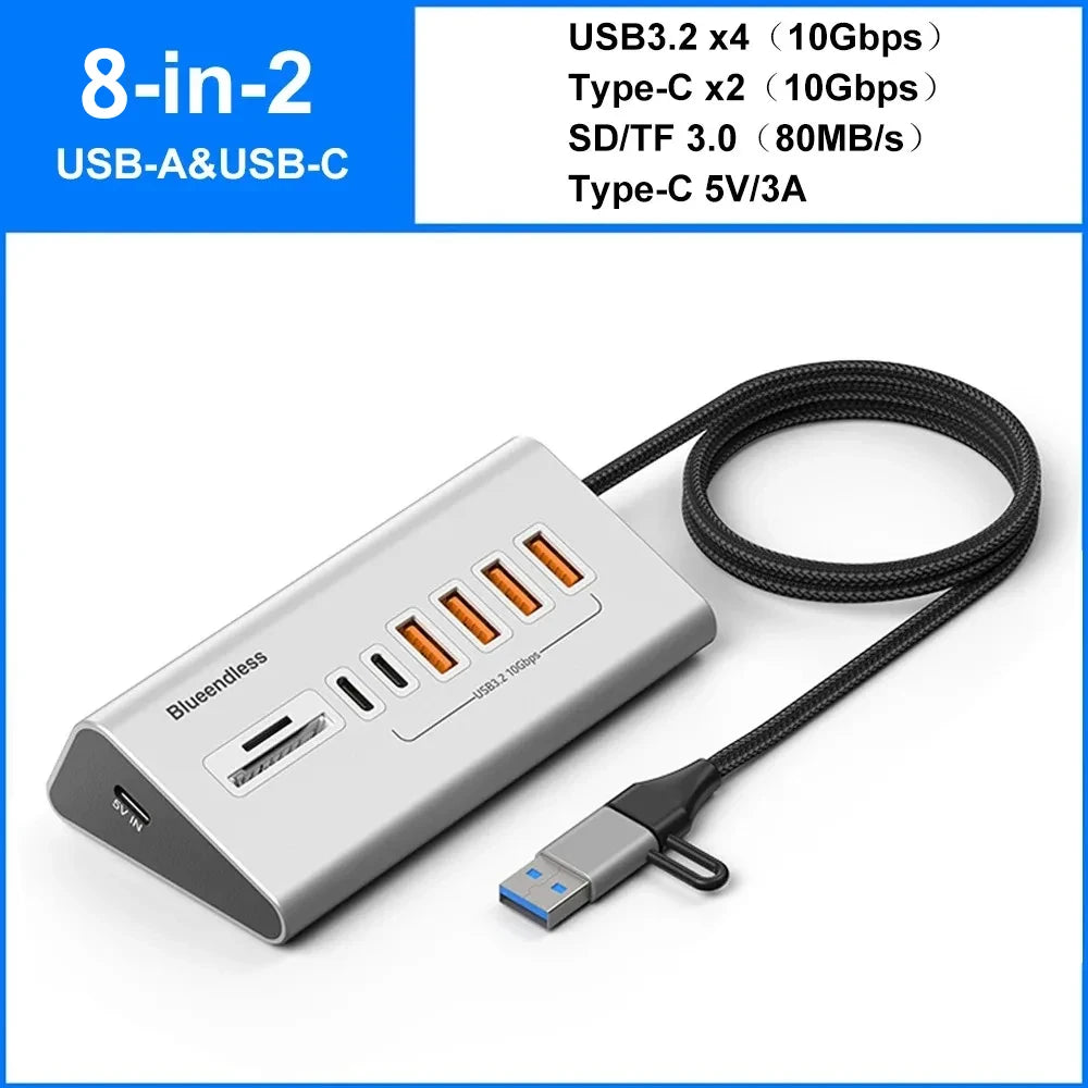 USB 3.2 Docking Station 8/9-Port 10Gbps Type-C Hub Aluminum