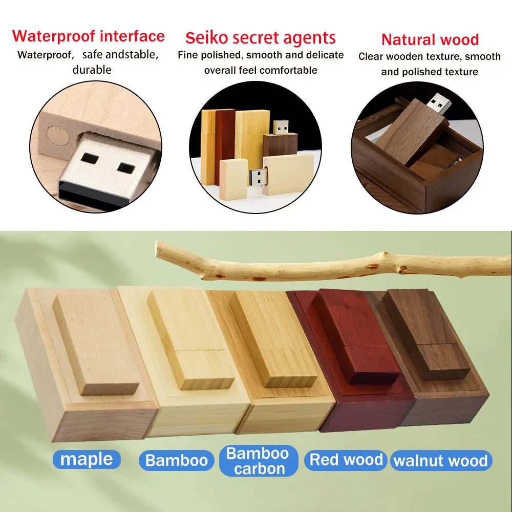 Wooden USB Flash Drive Custom Logo 4GB–128GB | Gift Box USB Flash Drive PRIMED