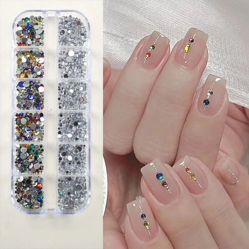 12-Grid Nail Rhinestone Charms – Flatback Crystal Gems Set Nail Art Rhinestones PRIMED 04