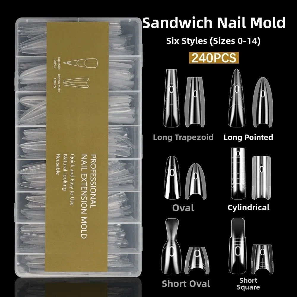 240pcs Mixed False Nail Extension Molds – Oval & Square Tips Nail Extension Molds PRIMED