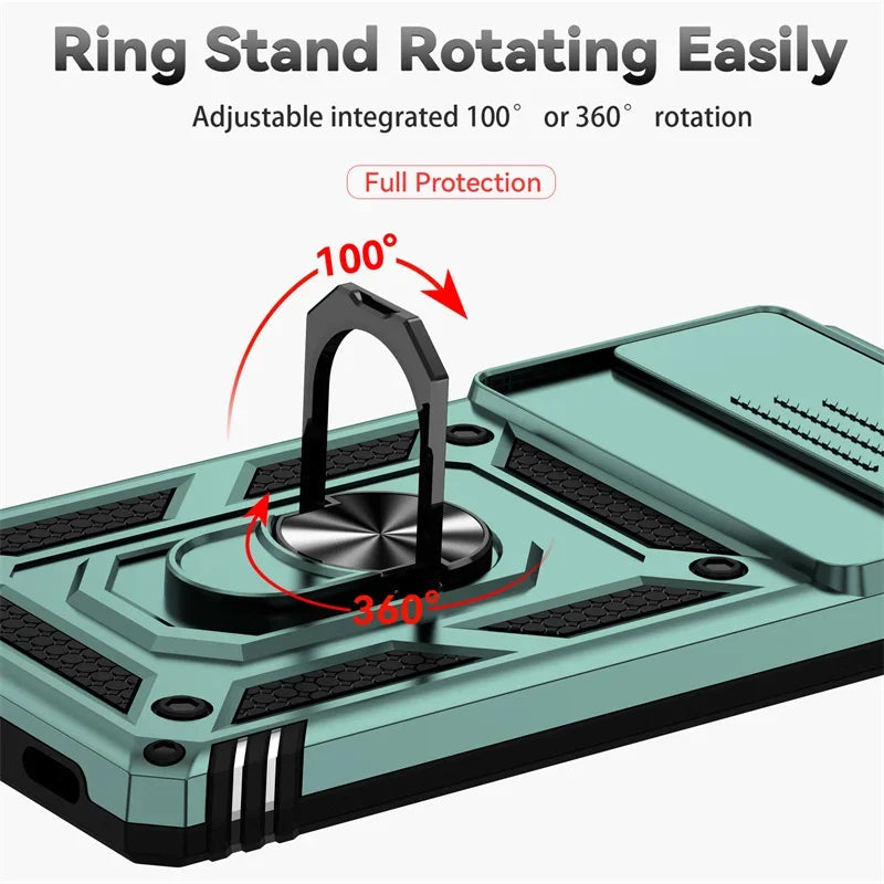 Military Armor Pixel Case – Slide Lens Cover & Ring Stand Armor Phone Case PRIMED