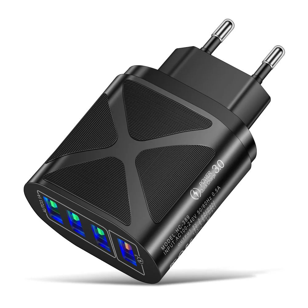 Quick Charge 3.0 4-Port USB Wall Charger | EU US UK Plug USB Wall Charger PRIMED