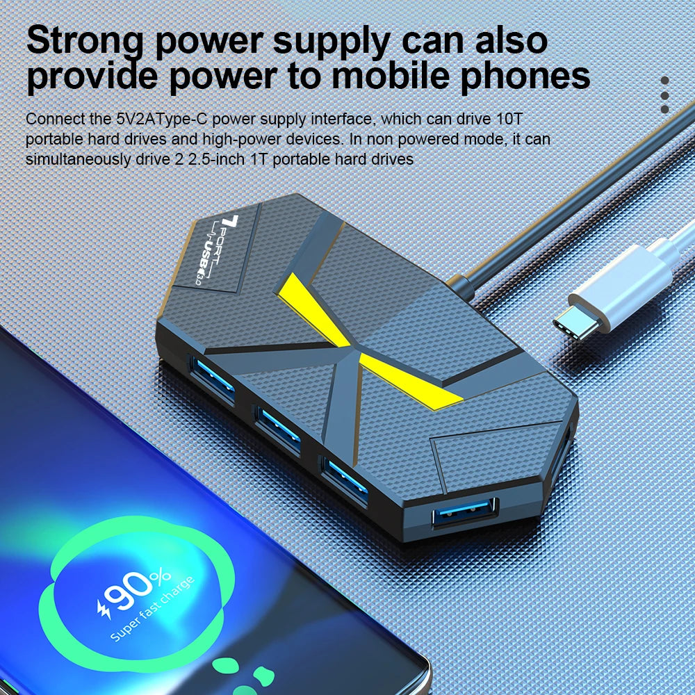 7-Port USB 3.0 Hub Type-C Docking Station 5Gbps RGB LED USB Hub Docking Station PRIMED