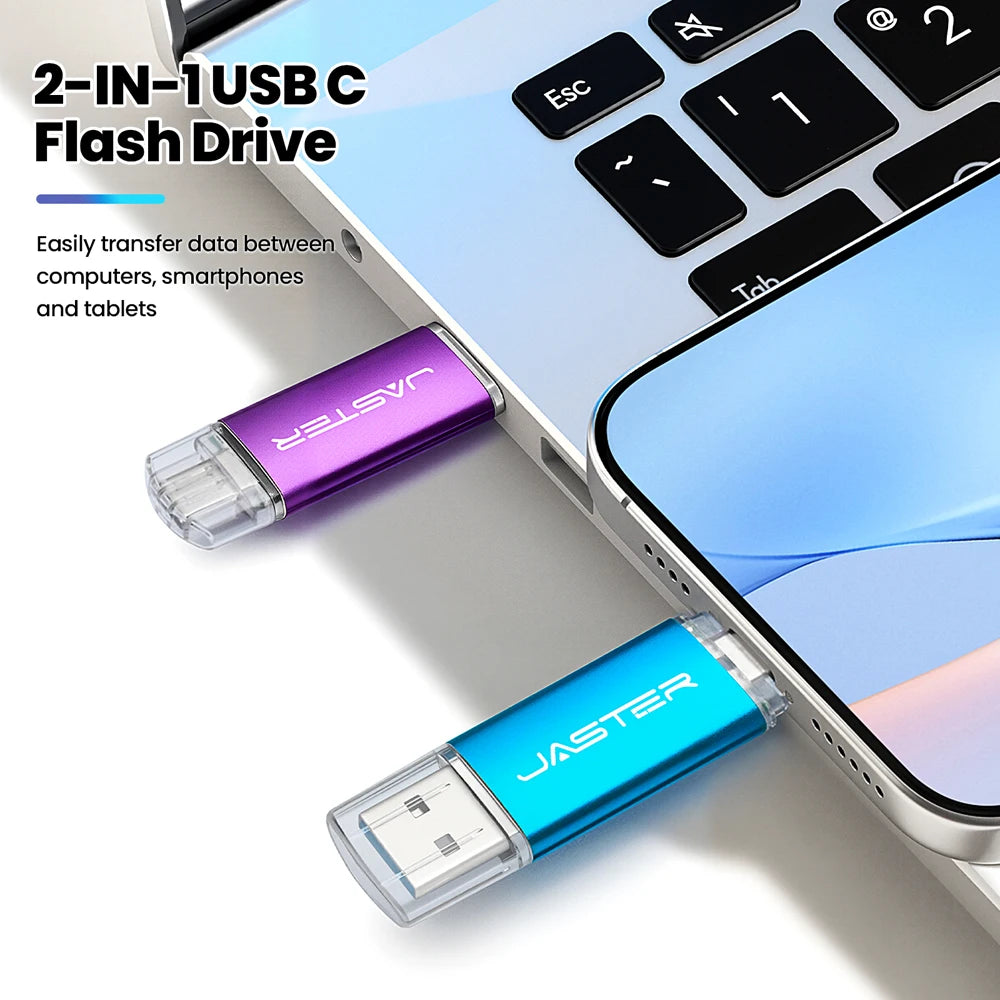 JASTER Type-C OTG USB 3.0 Flash Drive 4GB–128GB Metal USB Flash Drive PRIMED