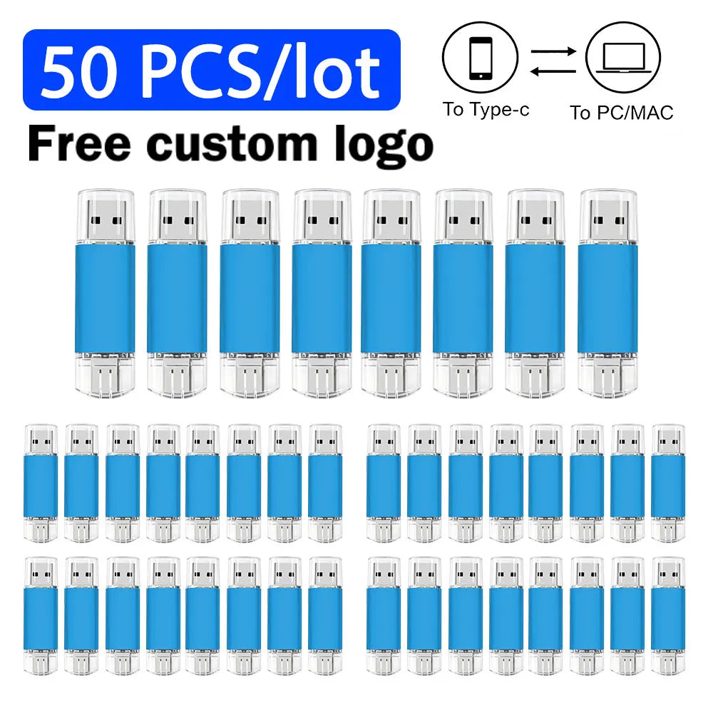 Type-C USB Flash Drive Bulk Custom Logo | 8–64GB 10/50/100 Pcs USB Flash Drive PRIMED 4GB Light Blue x50