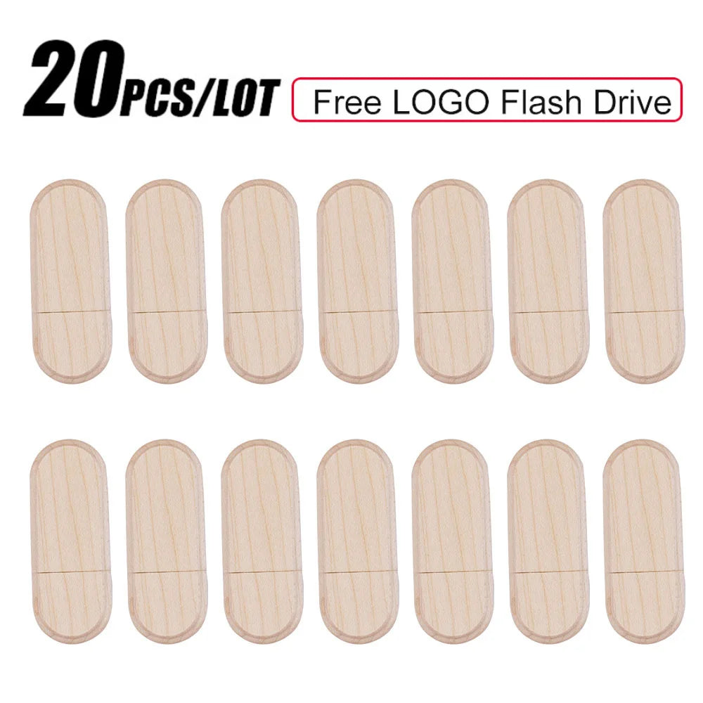 Wooden USB Flash Drive Custom Logo Bulk 4GB–64GB | 10/20/50 Pack