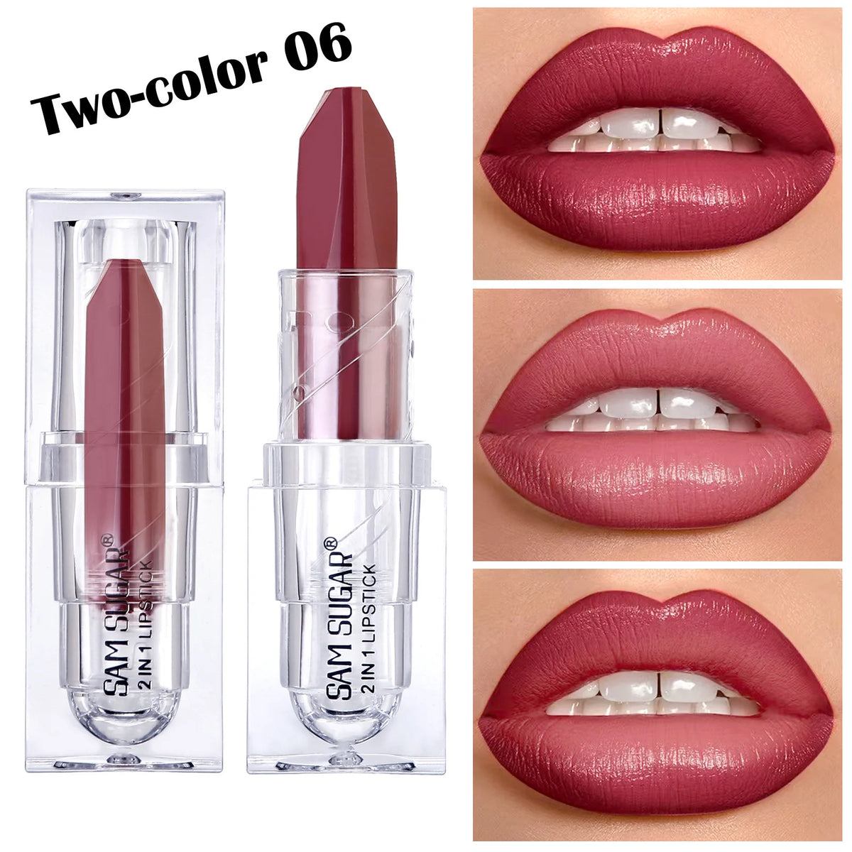 Two-Tone Gradient Matte Lipstick – Waterproof Pearlescent Diamond