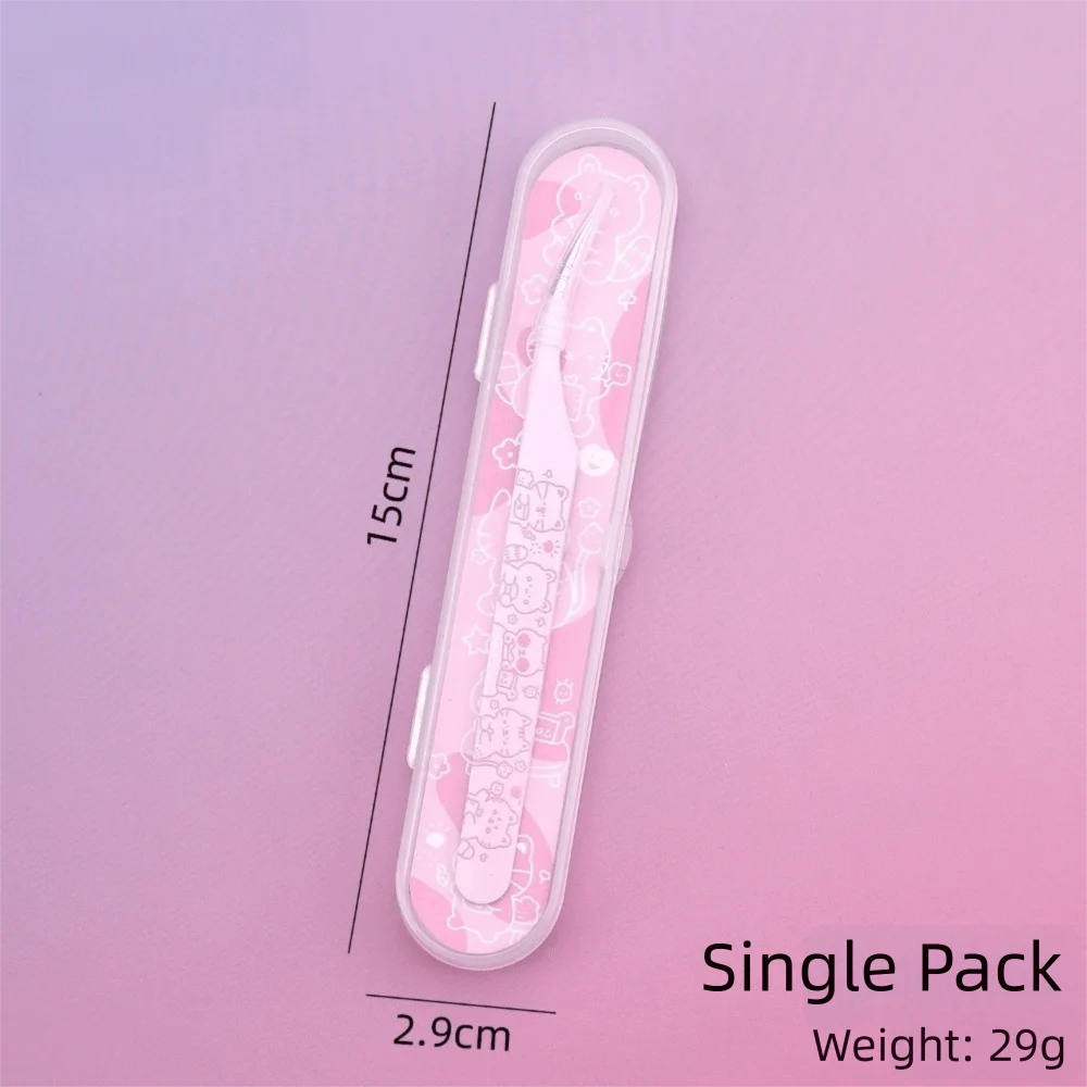 Cartoon Eyelash Extension Tweezers – Stainless Steel Lash Tool Eyelash Tweezers PRIMED Pink-Type B