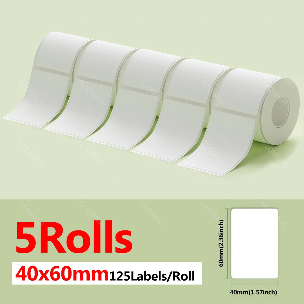 Niimbot Thermal Label Rolls 5-Pack | Waterproof B1 B21 B203 Thermal Label Rolls PRIMED 5WH 40-60mm