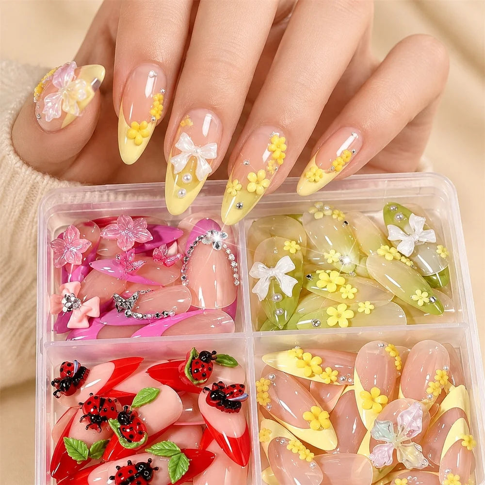 96Pcs Resin Nail Charms Set – Mixed Shapes 12-Grid Storage Case Nail Art Charms PRIMED