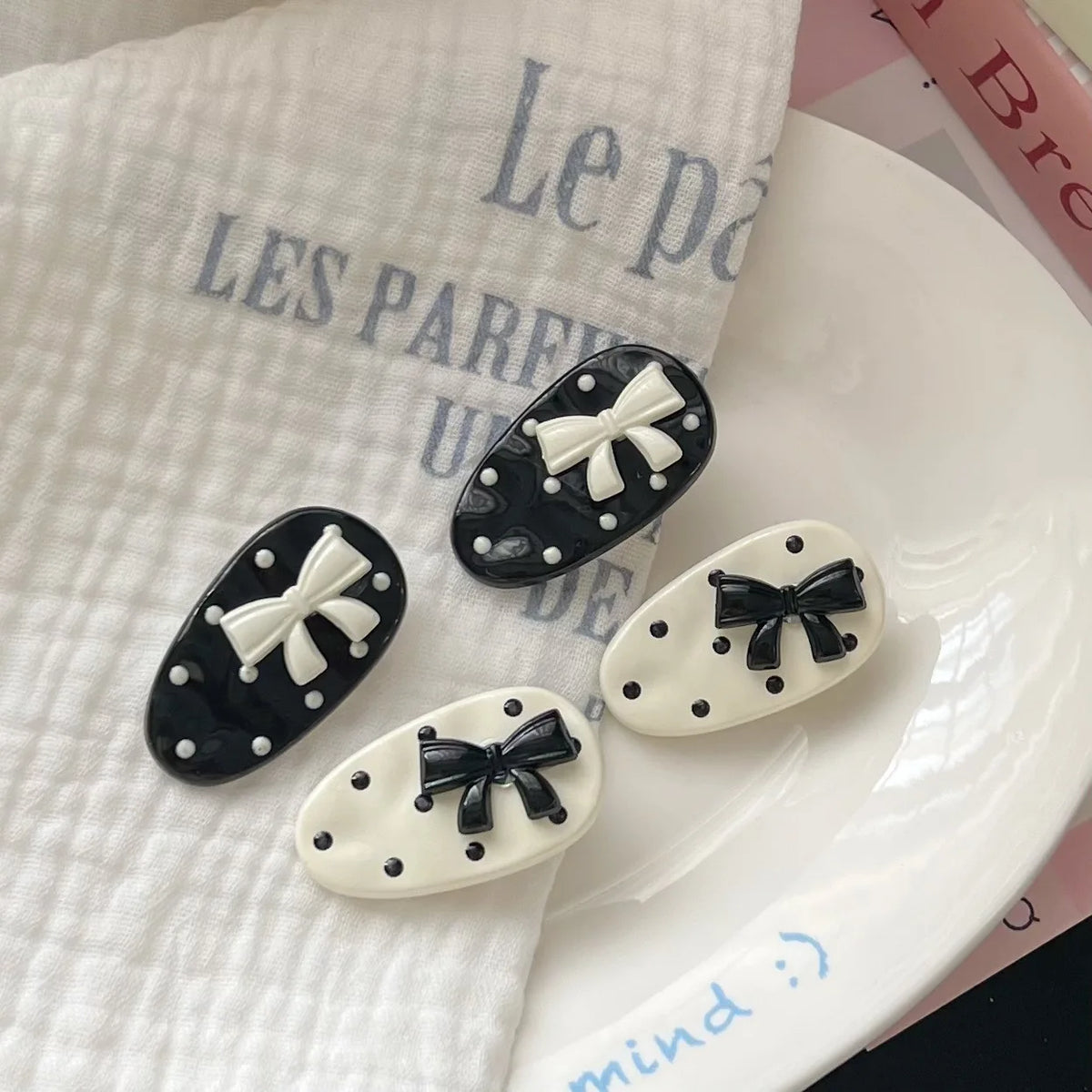 Polka Dot Bow Hair Clip – Black & White | Girls & Women