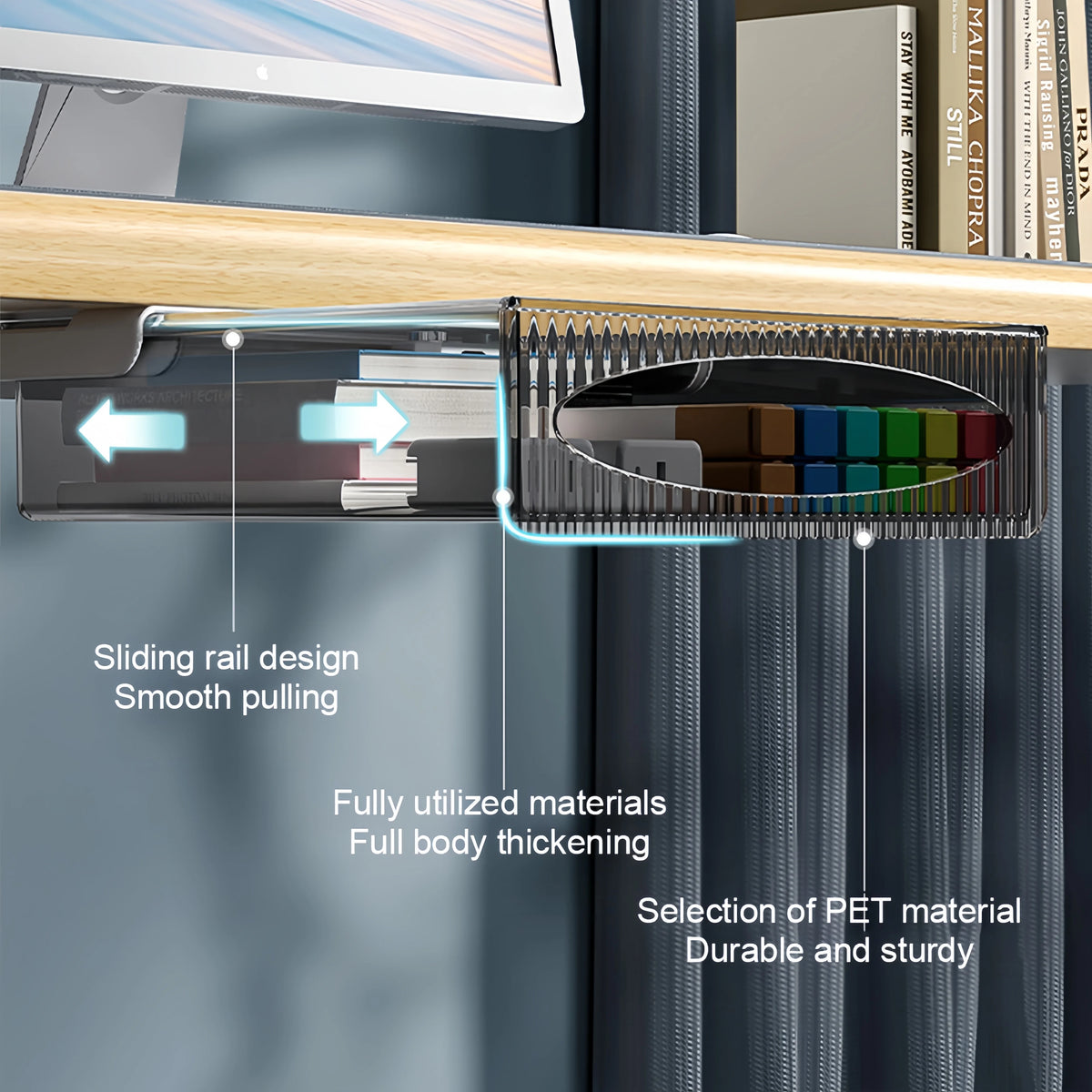 Self-Adhesive Under Desk Sliding Drawer Organizer | 2 Sizes Desk Drawer Organizer PRIMED