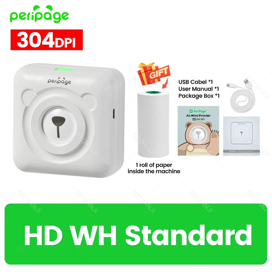PeriPage A6 304DPI Bluetooth Mini Thermal Photo & Label Printer Mini Thermal Printer PRIMED 304dpi WH Printer