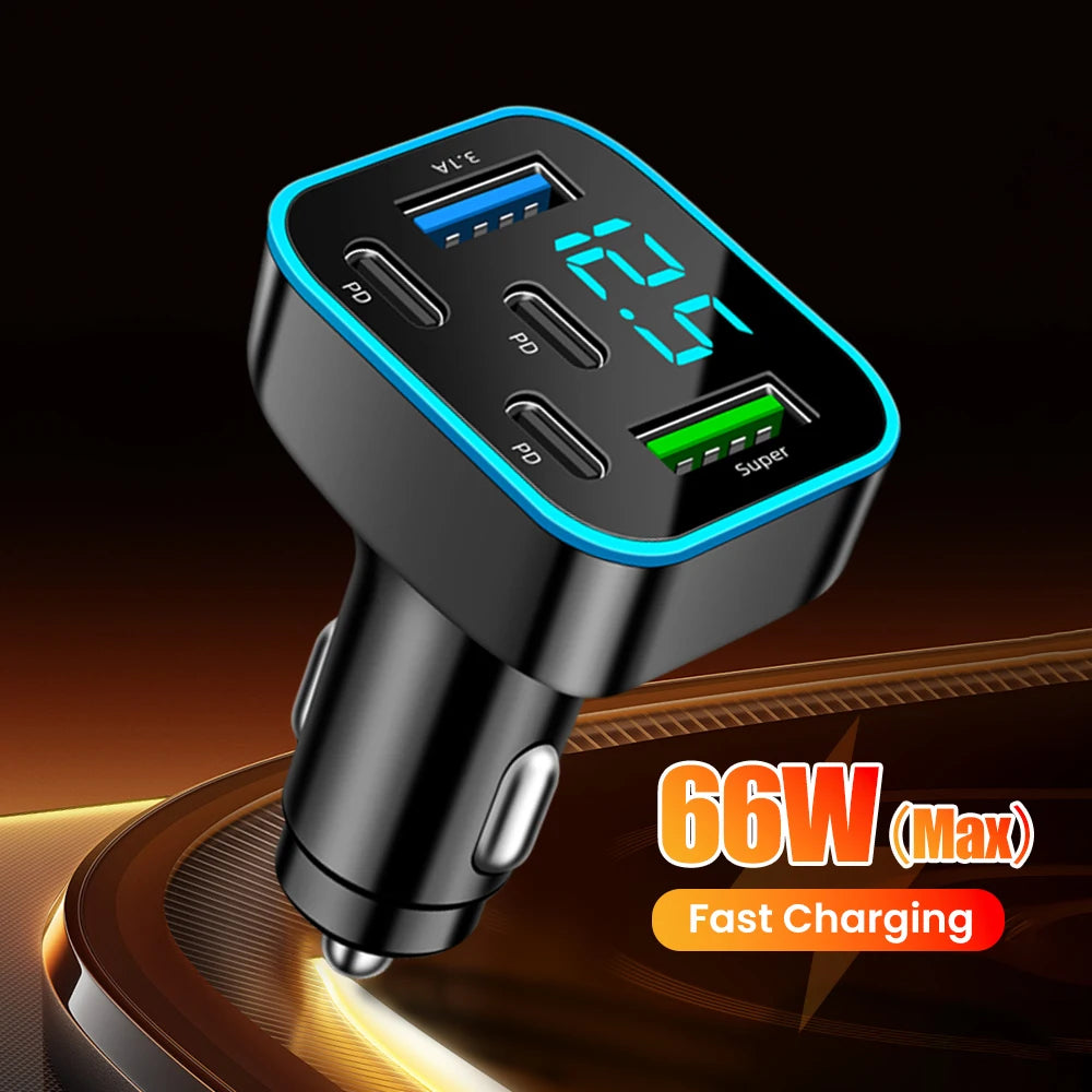Elough 5-Port 27W USB Car Charger – 2USB+3Type-C Fast Charge