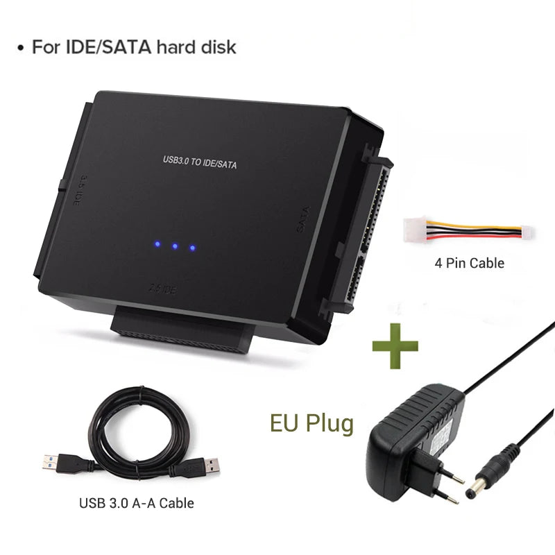 SATA/IDE to USB 3.0 Adapter – 2.5/3.5" HDD & DVD, 6TB Hard Drive Adapter PRIMED EU Plug